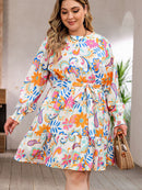 Plus Size Round Neck Lantern Sleeve Dress - SELFTRITSS   