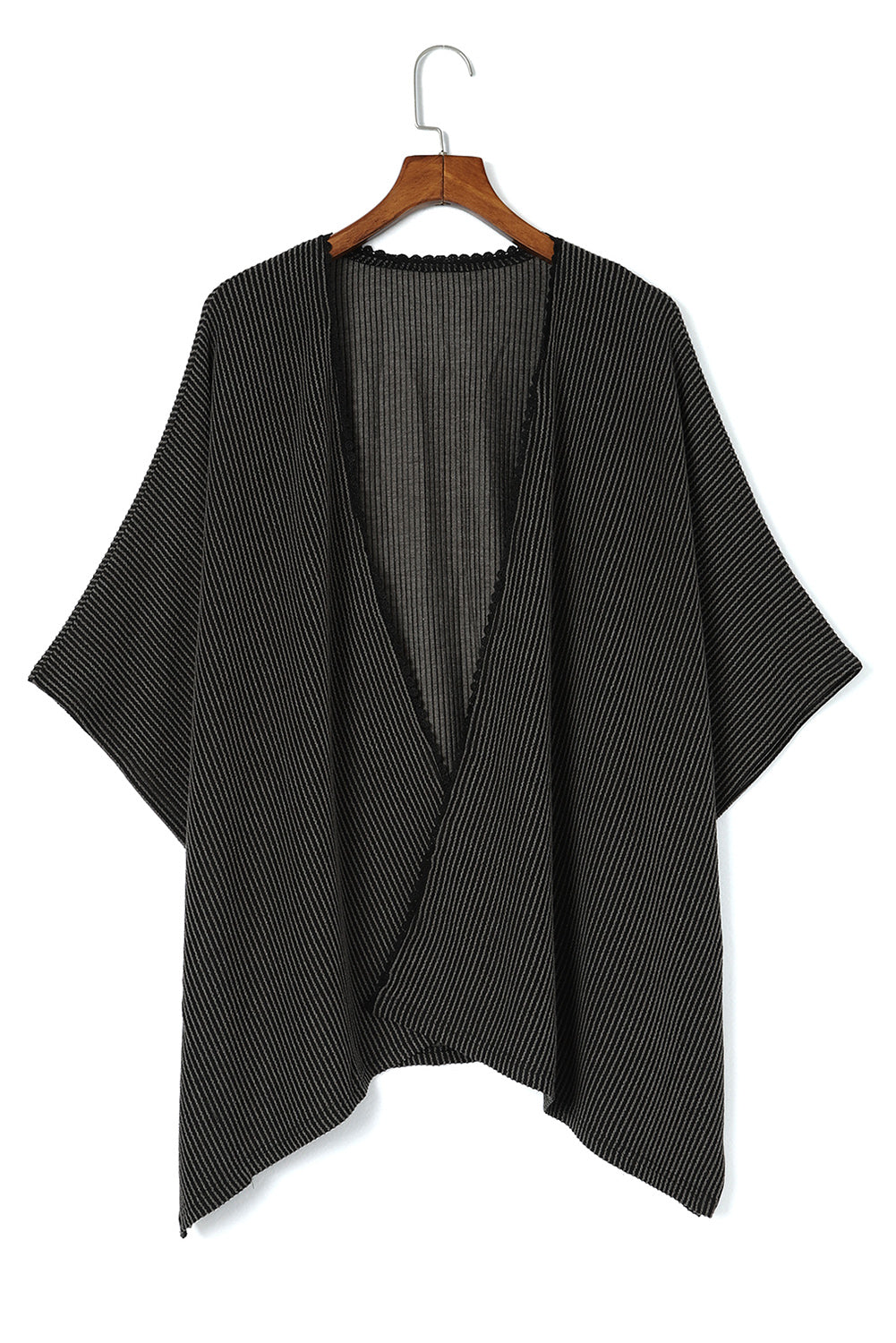 Black Lace Trim Ribbed Oversize Kimono - SELFTRITSS