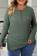 Mist Green Plus Size Snap Button Henley Top - SELFTRITSS   