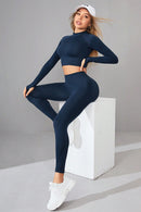 Mock Neck Long Sleeve Top and Pants Active Set - SELFTRITSS