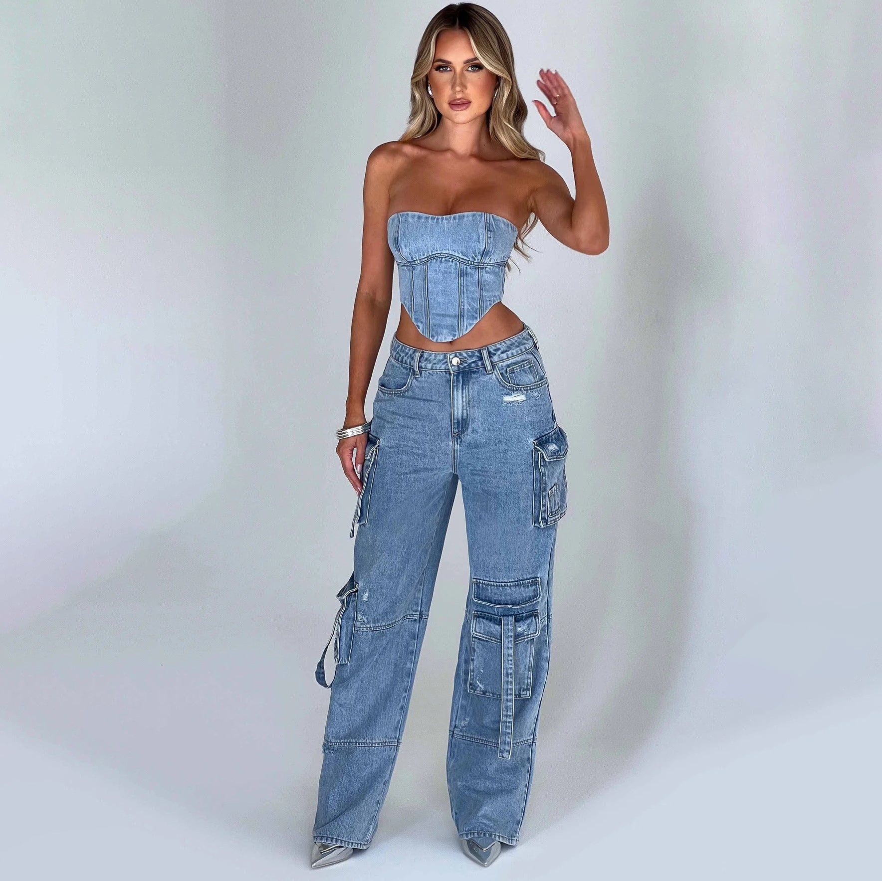 Low Waist Three-dimensional Pocket Stitching Jeans - SELFTRITSS