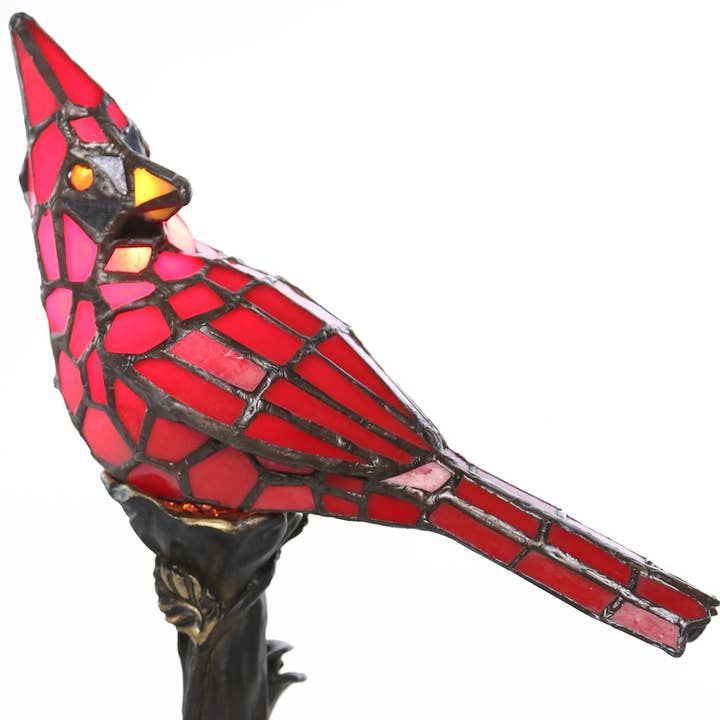 13.5"H Skylar Red Cardinal Stained Glass Bird Accent Lamp - SELFTRITSS