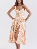 Floral Suspender Backless Slit Midi Dress - SELFTRITSS