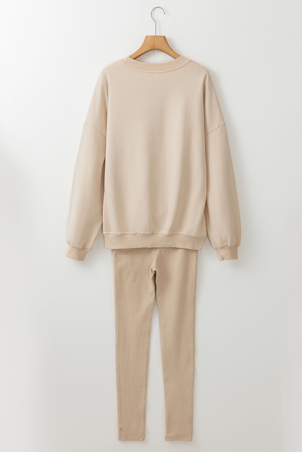 Beige Solid Sweatshirt and Leggings Two Piece Set - SELFTRITSS   