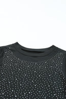 Black Rhinestone O-neck Long Sleeve Bodysuit - SELFTRITSS   