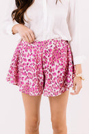 Rose Leopard Print Flutter Casual Shorts - SELFTRITSS