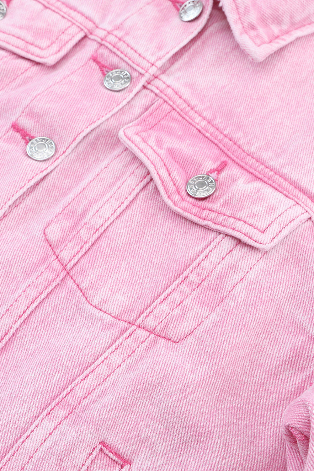 Pink Acid Wash Button Flap Pocket Denim Jacket - SELFTRITSS   