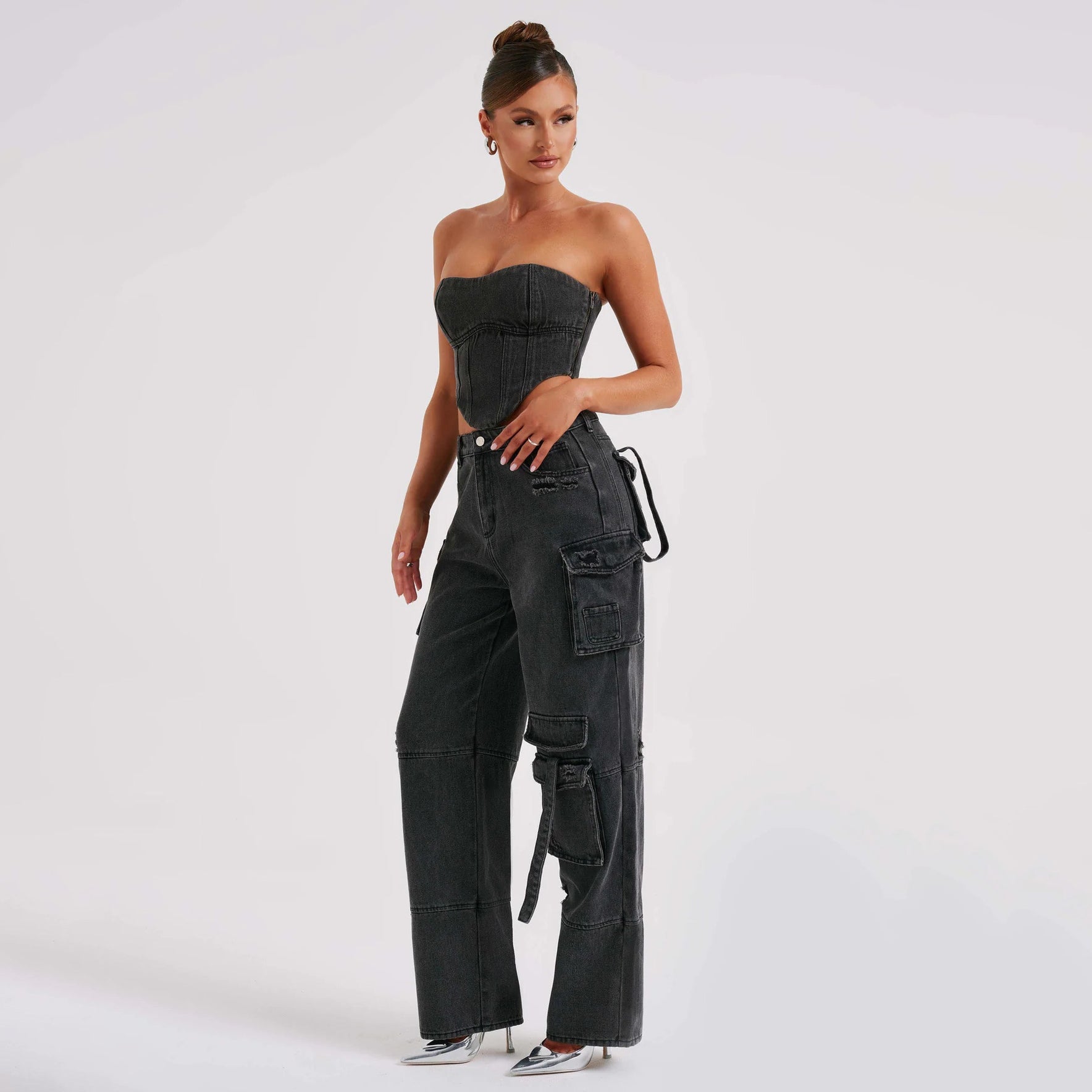 Low Waist Three-dimensional Pocket Stitching Jeans