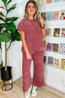 Rose Pink Mineral Wash Corduroy Short Sleeve and Crop Pants Set - SELFTRITSS