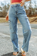 Sky Blue Cool Cargo Style Wide Leg Jeans - SELFTRITSS
