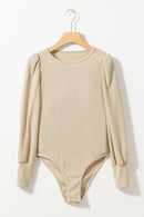 Apricot Ribbed Balloon Sleeve Bodysuit - SELFTRITSS   