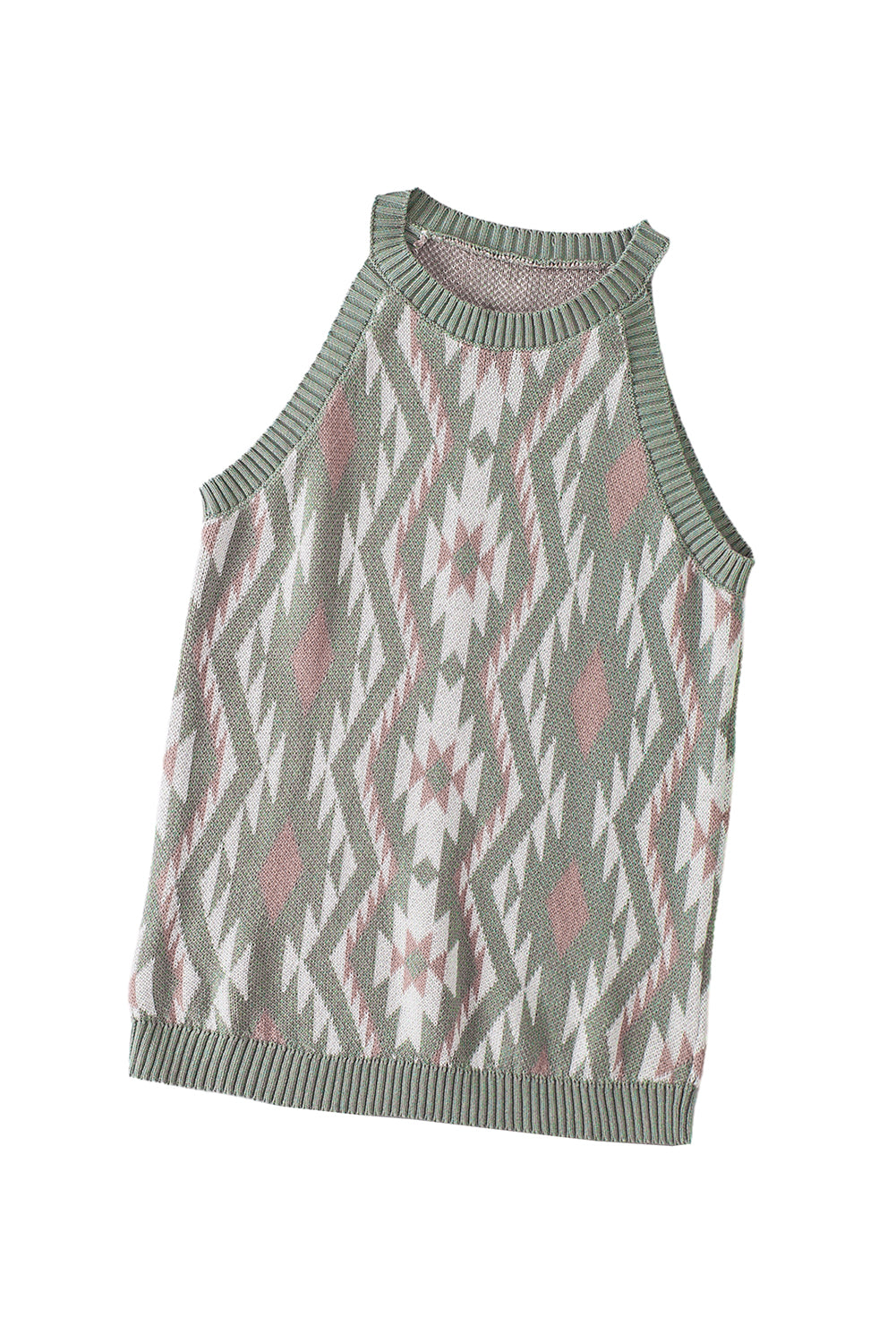 Laurel Green Western Tribal Aztec Pattern Knit Sweater Tank - SELFTRITSS   