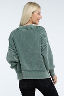 Sage Washed Side Slit Oversized Cropped Sweater