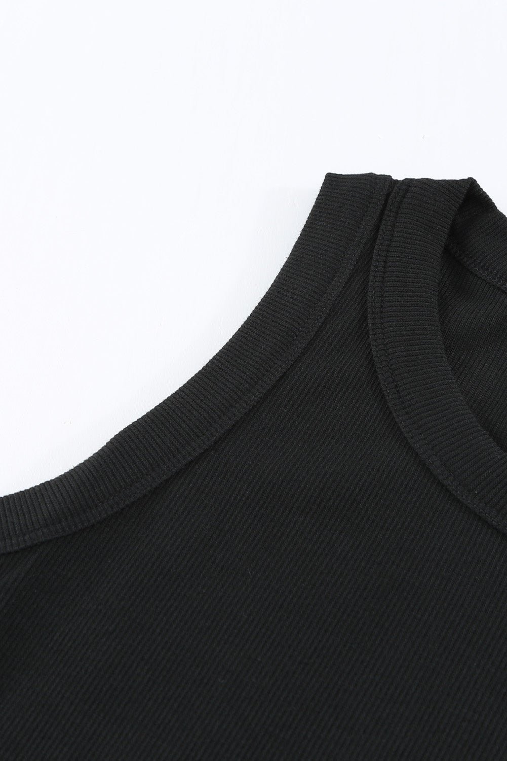 Solid Black Round Neck Ribbed Tank Top - SELFTRITSS   