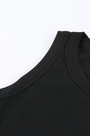 Solid Black Round Neck Ribbed Tank Top - SELFTRITSS