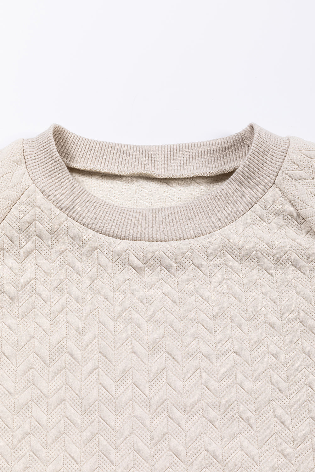 Beige Solid Textured Raglan Sleeve Pullover Sweatshirt - SELFTRITSS   