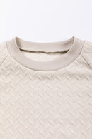 Beige Solid Textured Raglan Sleeve Pullover Sweatshirt - SELFTRITSS   