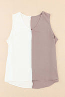 White Plus Size Colorblock V Neck Tank Top - SELFTRITSS