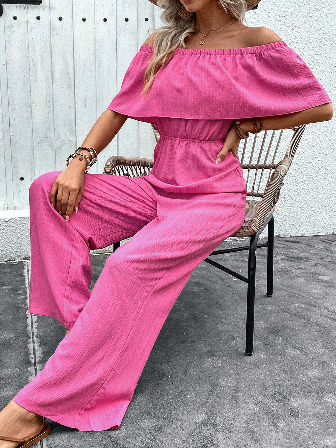 Off-Shoulder Wide Leg Jumpsuit - SELFTRITSS   