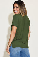 Basic Bae Full Size V-Neck High-Low T-Shirt - SELFTRITSS