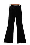 Black Solid Color High Waist Flare Corduroy Pants - SELFTRITSS