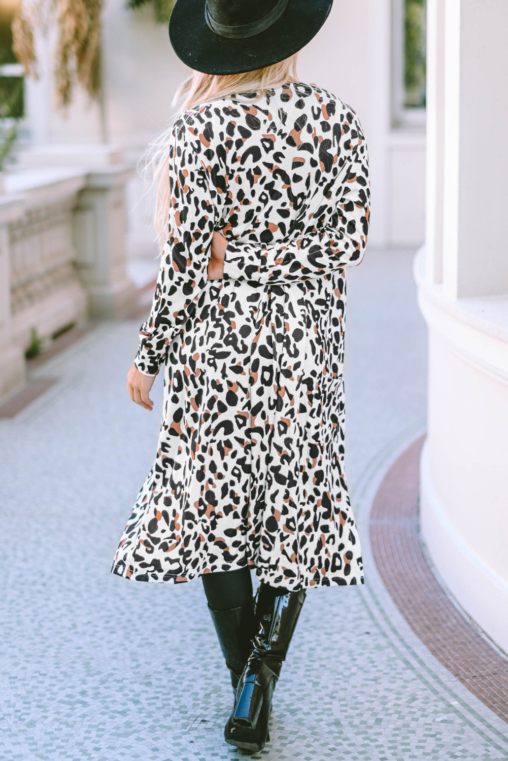 Leopard Pocketed Open Front Duster Cardigan - SELFTRITSS   