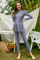 Mock Neck Long Sleeve One-Piece Swimwear - SELFTRITSS   