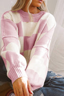 Pink Checkered Bishop Sleeve Sweater - SELFTRITSS