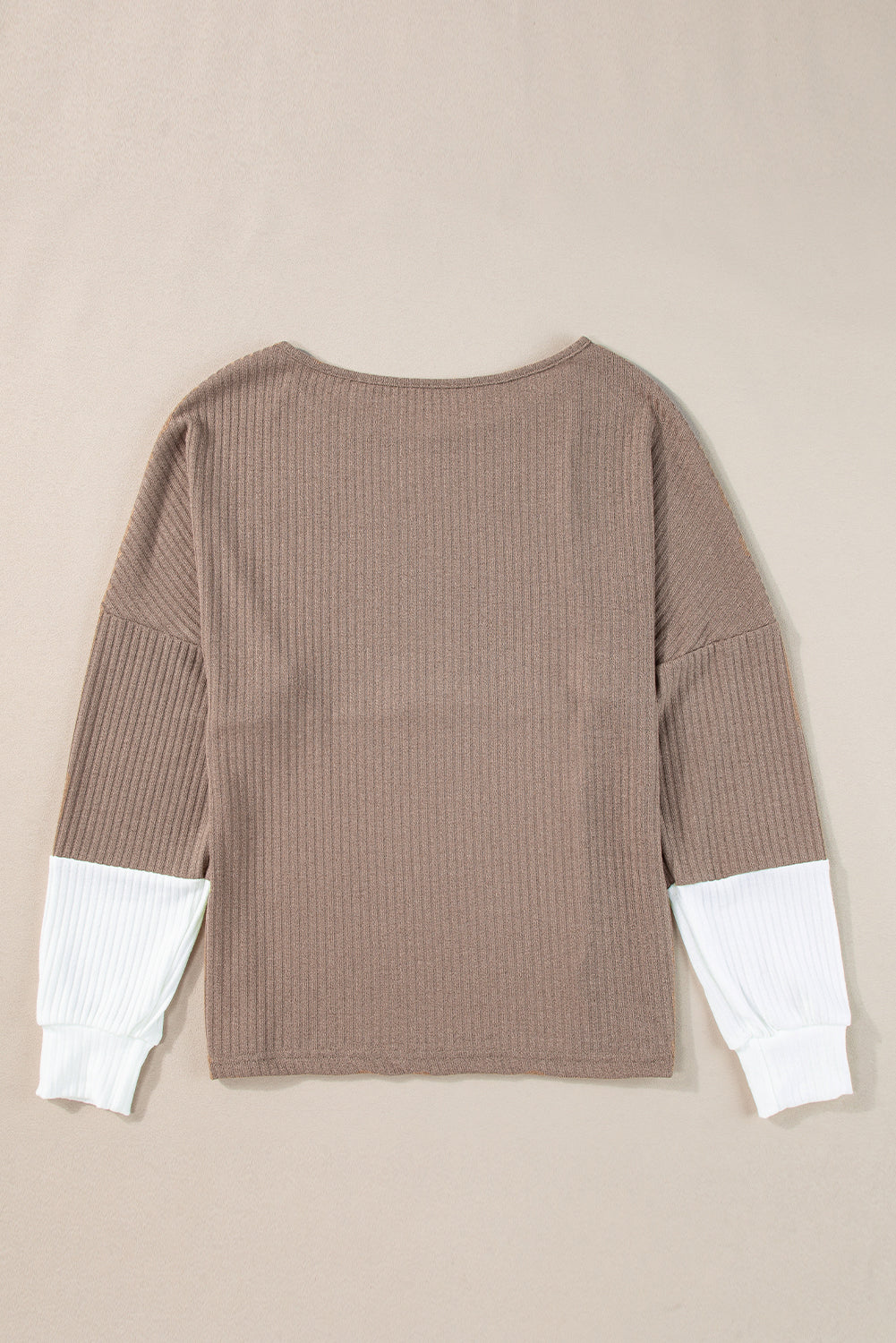 Parchment Ribbed Knit Color Block Drop Shoulder Top - SELFTRITSS