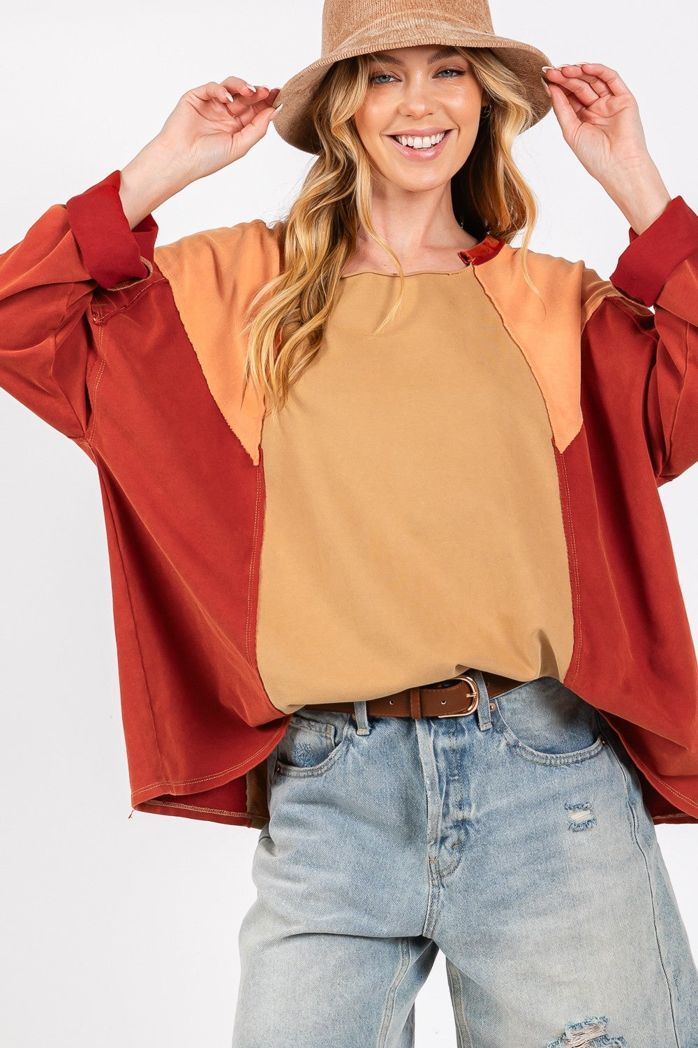 Brown Color Block Top - SELFTRITSS   