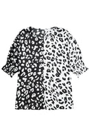 Black Plus Size Contrast Leopard Half Sleeve Blouse - SELFTRITSS