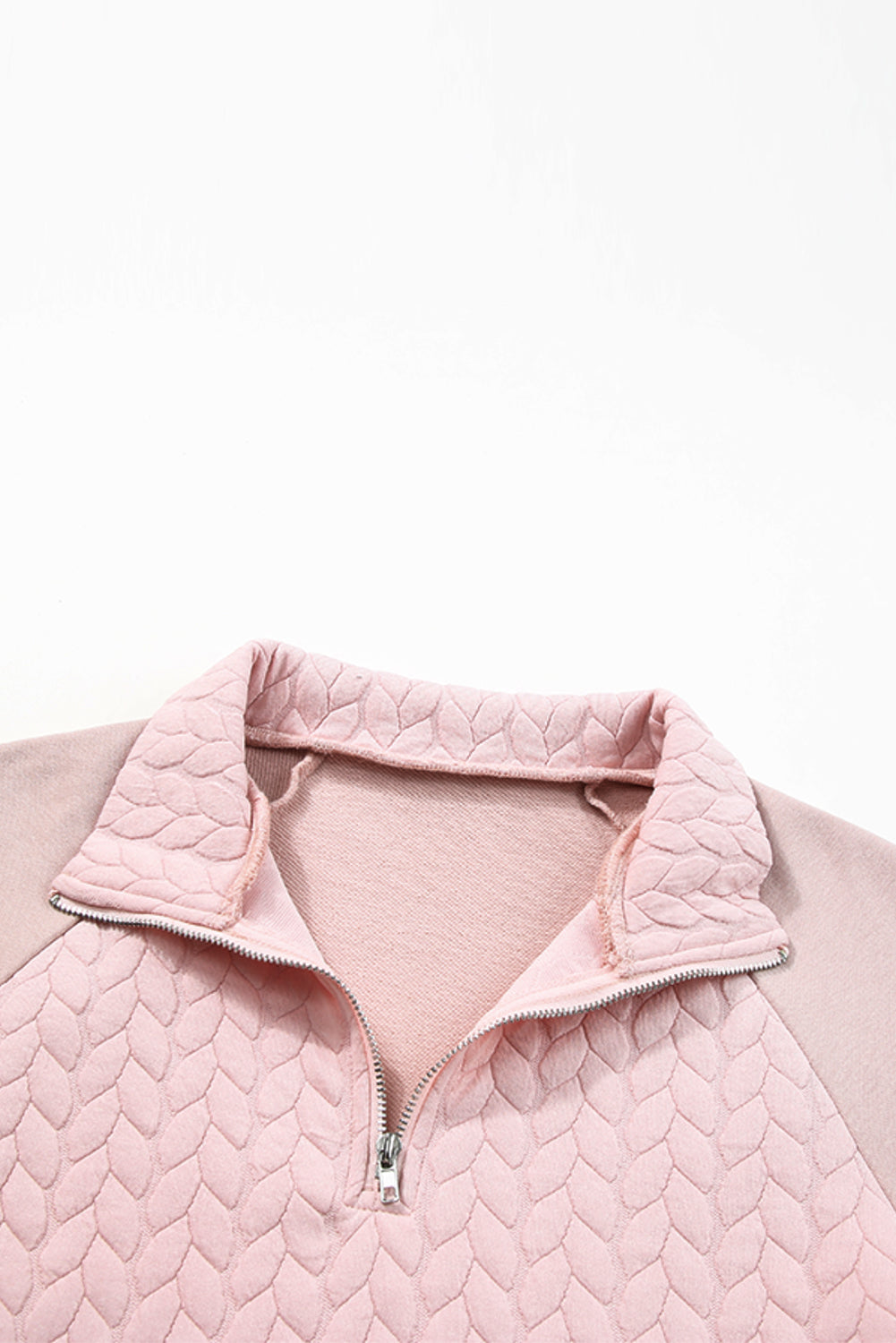 Pale Chestnut Textured Quarter Zip Raglan Sleeve Sweatshirt - SELFTRITSS