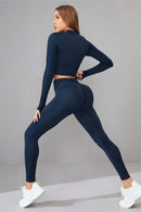 Mock Neck Long Sleeve Top and Pants Active Set - SELFTRITSS