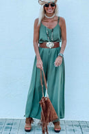 Green Solid Color Spaghetti Straps Wide Leg Jumpsuit - SELFTRITSS