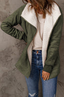 Green Faux Suede Fleece Lined Open Front Jacket - SELFTRITSS   