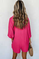 Bright Pink Half Button Collared Loose Romper - SELFTRITSS   