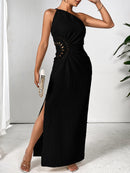 Slit One Shoulder Sleeveless Maxi Dress - SELFTRITSS   