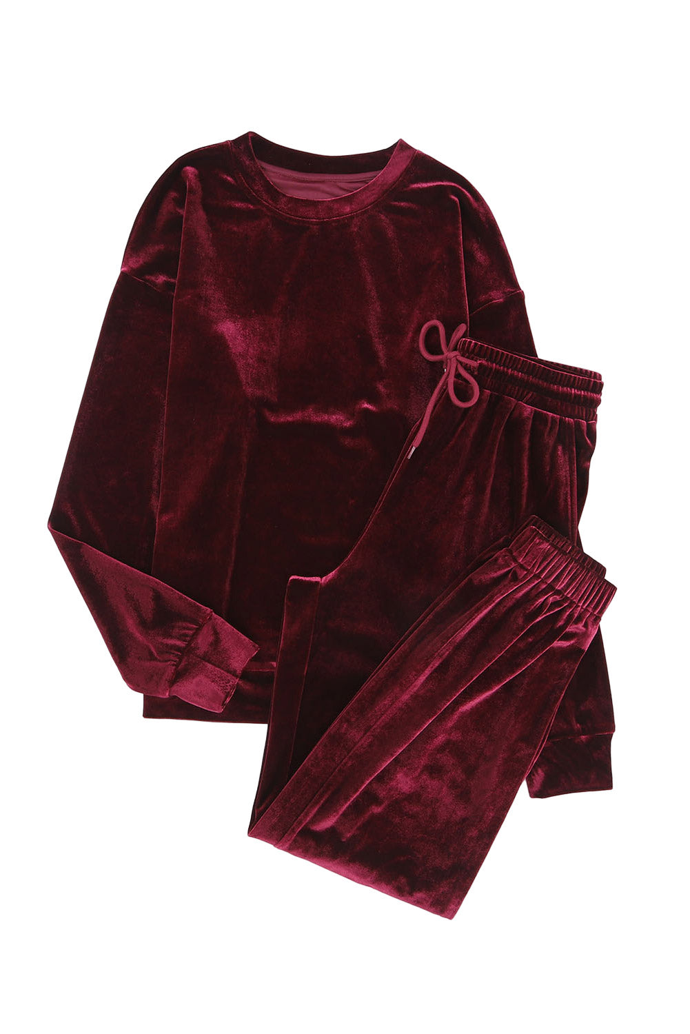 Fiery Red Solid Velvet Two Piece Lounge Set - SELFTRITSS