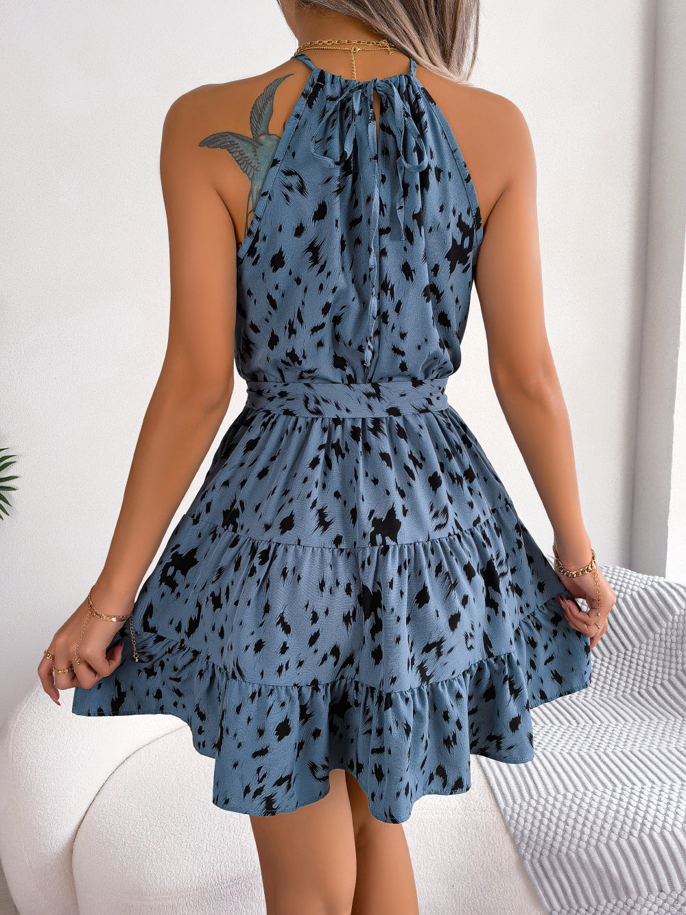 Casual Leopard Print Ruffled Swing Dress Summer Fashion Beach Dresses Women - SELFTRITSS   