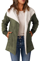 Green Faux Suede Fleece Lined Open Front Jacket - SELFTRITSS   