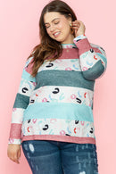 Sky Blue Stripe Plus Size Colorblock Pullover Top - SELFTRITSS   