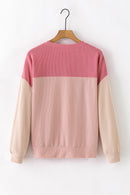 Pink Color Block Long Sleeve Ribbed Loose Top - SELFTRITSS   