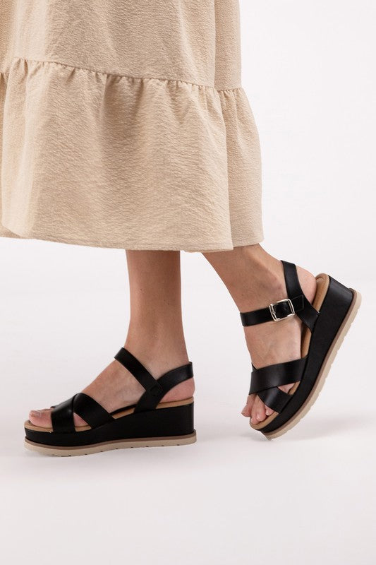 Clever-S Cross Strap Wedge Sandals - SELFTRITSS   