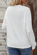 White Round Neck Drop Shoulder Textured Knit Top - SELFTRITSS