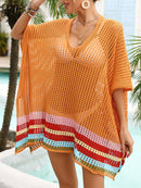 Slit Openwork V-Neck Half Sleeve Cover-Up - SELFTRITSS