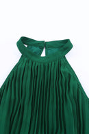 Green Halter Neck Pleated Wide Leg Jumpsuit with Belt - SELFTRITSS   