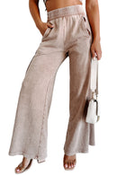 Pale Chestnut Mineral Wash Smocked Waistband Wide Leg Pants - SELFTRITSS