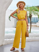 Round Neck Sleeveless Top and Drawstring Pants Set - SELFTRITSS