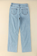 Sky Blue Distressed Frayed Hem Holed Straight Leg Loose Jeans - SELFTRITSS