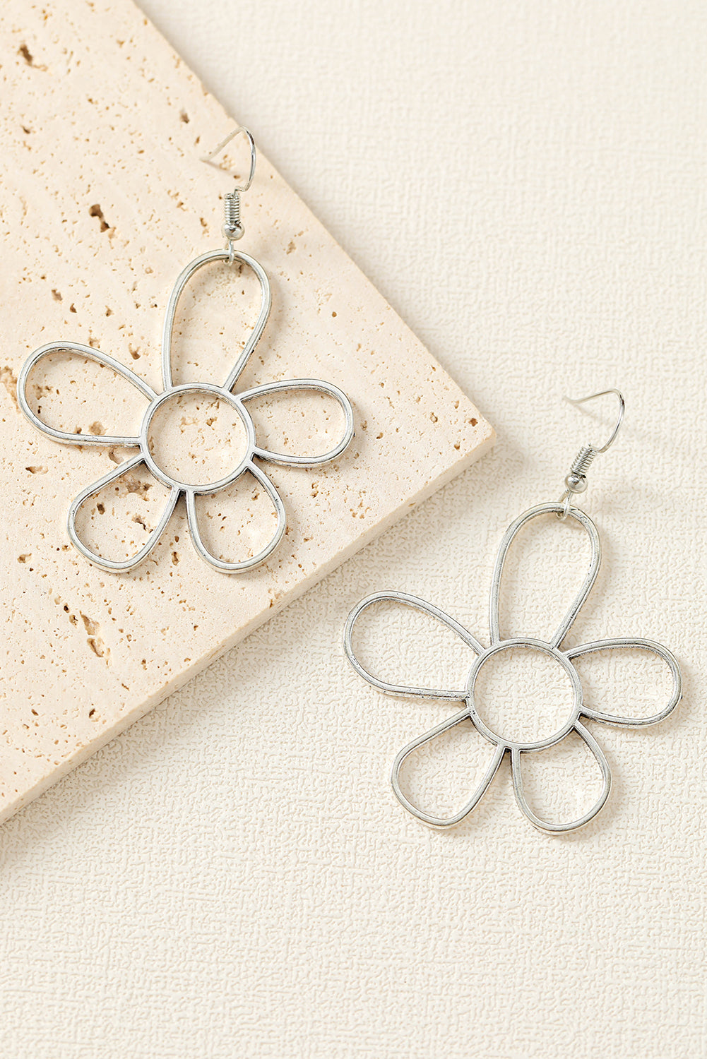 Silvery Alloy Hollowed Flower Hook Earrings - SELFTRITSS   